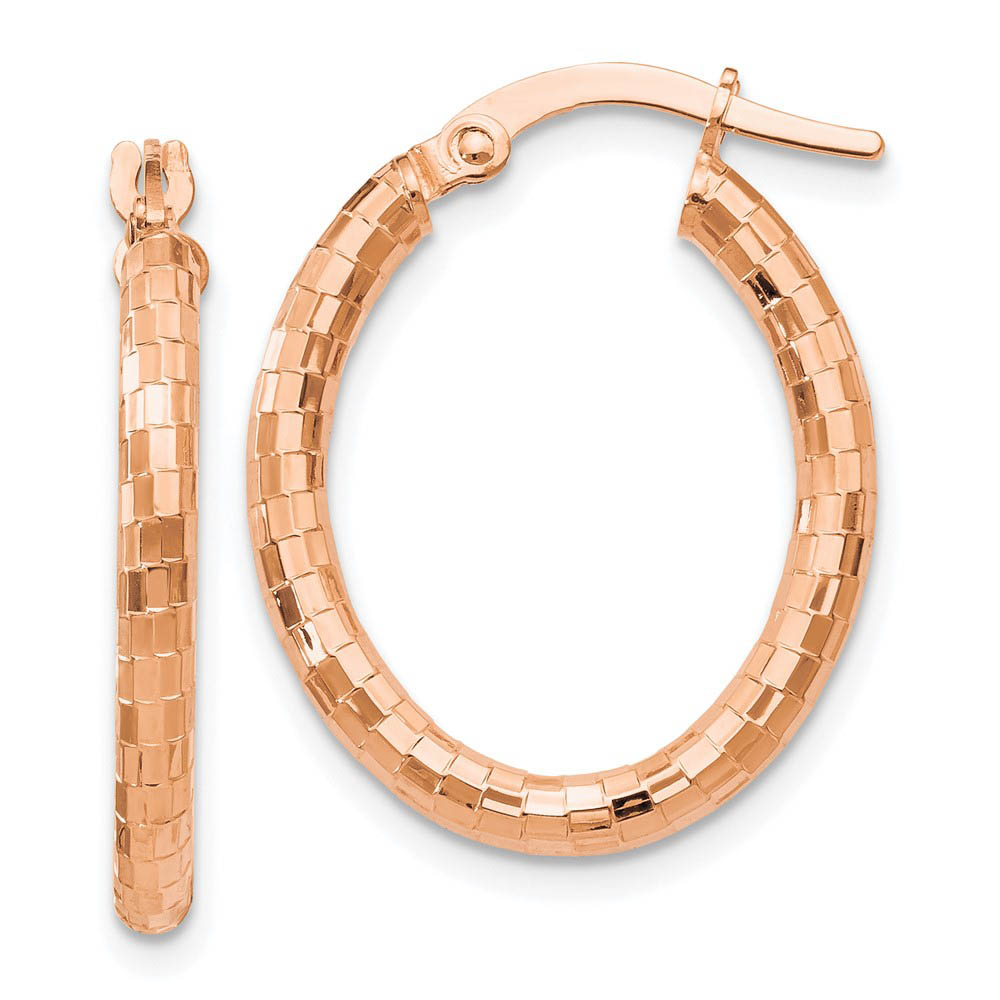 2.25mm Polished Checkered Oval Hoops in 14k Rose Gold, 23mm