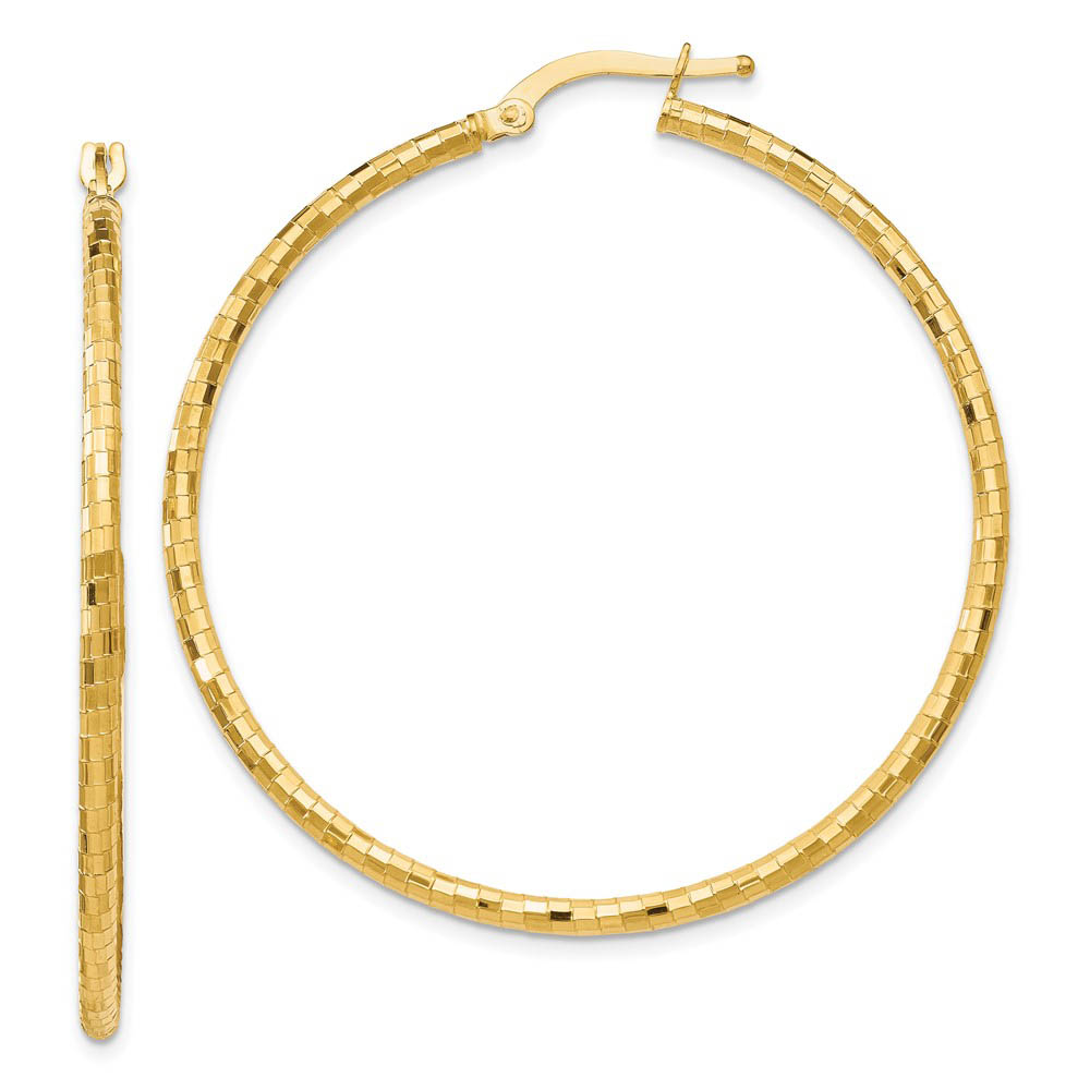 2mm Checkered Round Hoops in 14k Yellow Gold, 45mm (1 3/4 Inch)