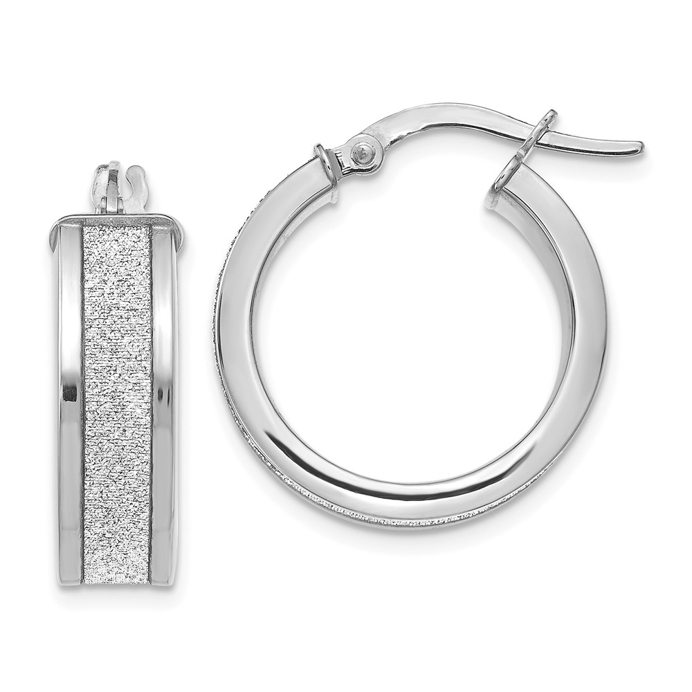 6mm Glitter Infused Round Hoop Earrings in 14k White Gold, 20mm
