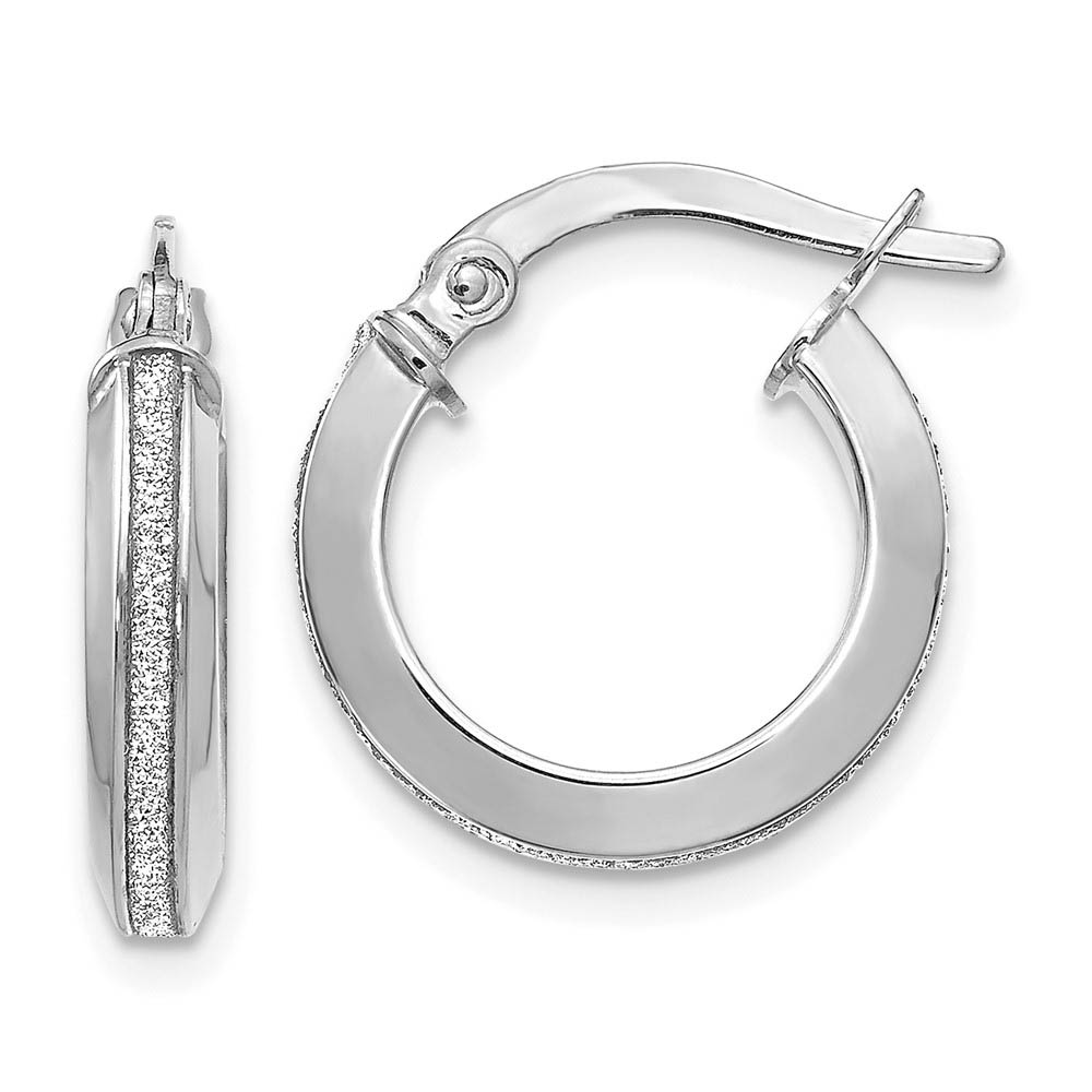 3mm Glitter Infused Round Hoop Earrings in 14k White Gold, 14mm