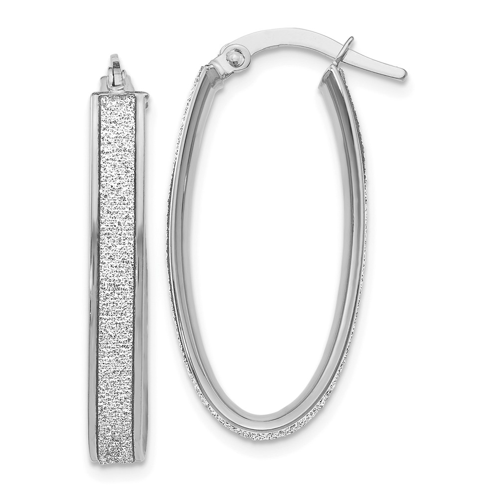 3.75mm Glitter Infused Oval Hoops in 14k White Gold, 29mm (1 1/8 Inch)