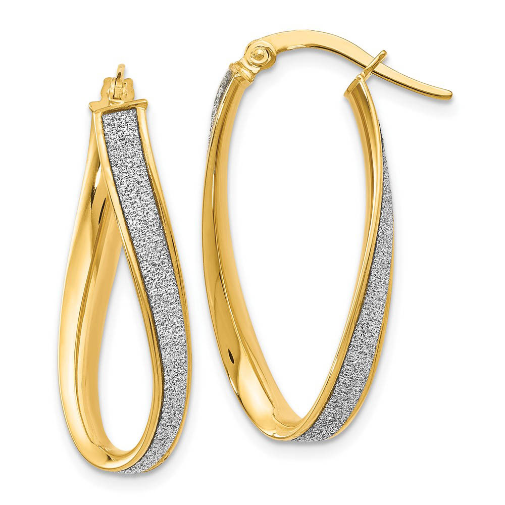 3.75mm Glitter Infused Oval Twist Hoops in 14k Yellow Gold, 28mm