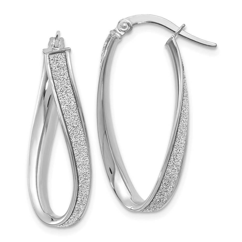3.75mm Glitter Infused Oval Twist Hoops in 14k White Gold, 28mm