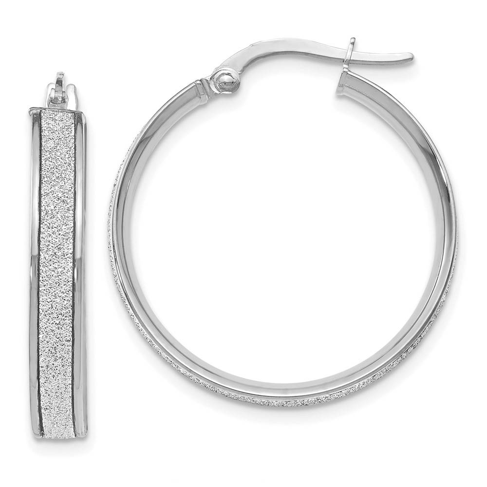 3.75mm Glitter Infused 14k White Gold Round Hoops, 25mm (1 Inch)