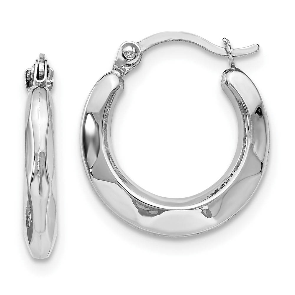 2.5mm Polished Tapered Round Hoop Earrings in 14k White Gold, 14mm
