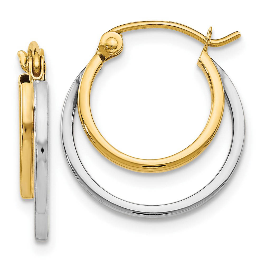 1mm Double Round Hoop Earrings in 14k Two Tone Gold, 17mm (5/8 Inch)
