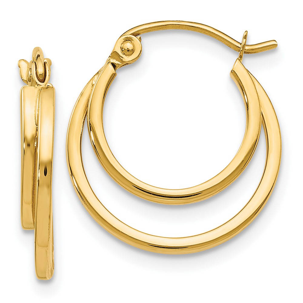 1mm Double Split Round Hoop Earrings in 14k Yellow Gold, 17mm (5/8 In)