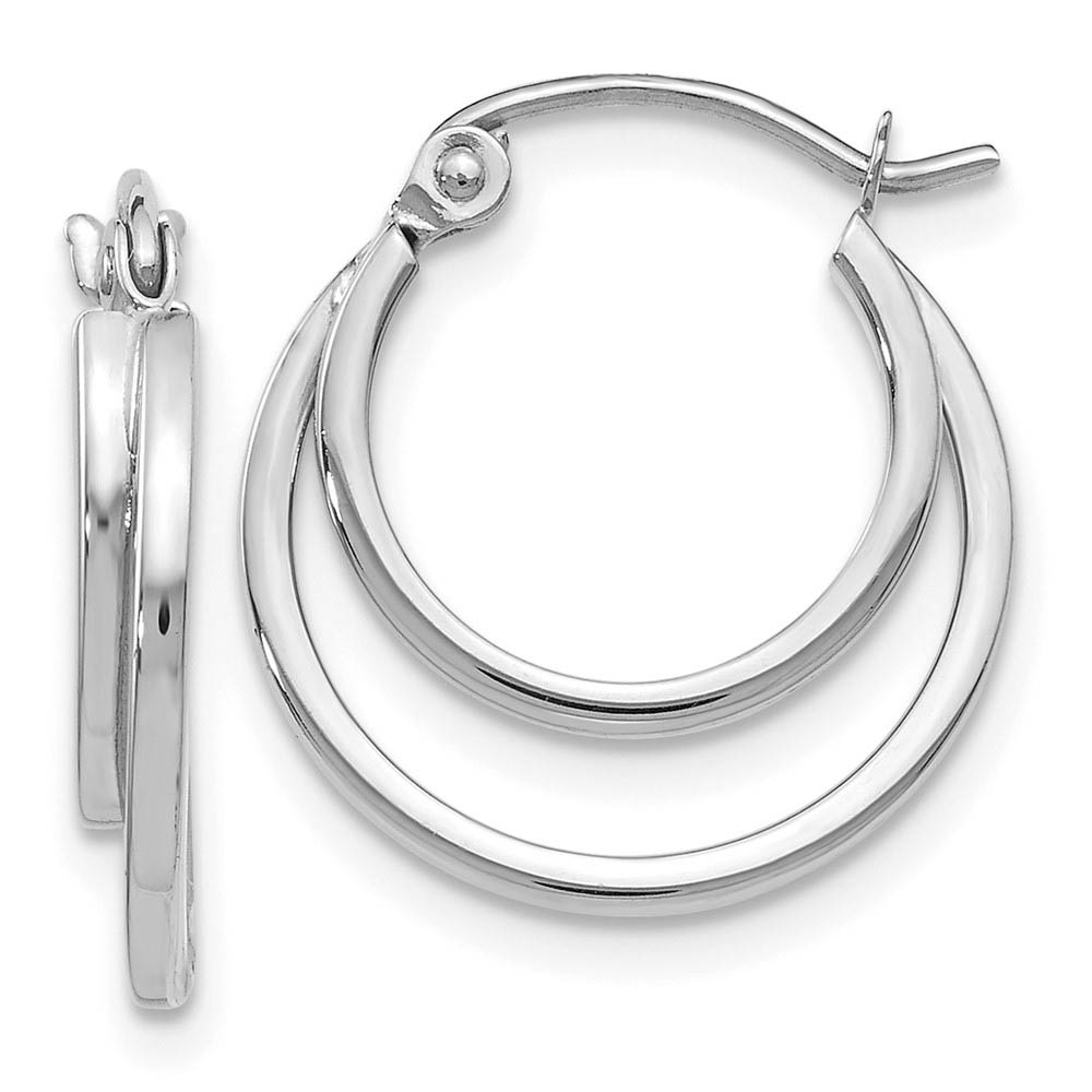1mm Double Split Round Hoop Earrings in 14k White Gold, 17mm (5/8 In)