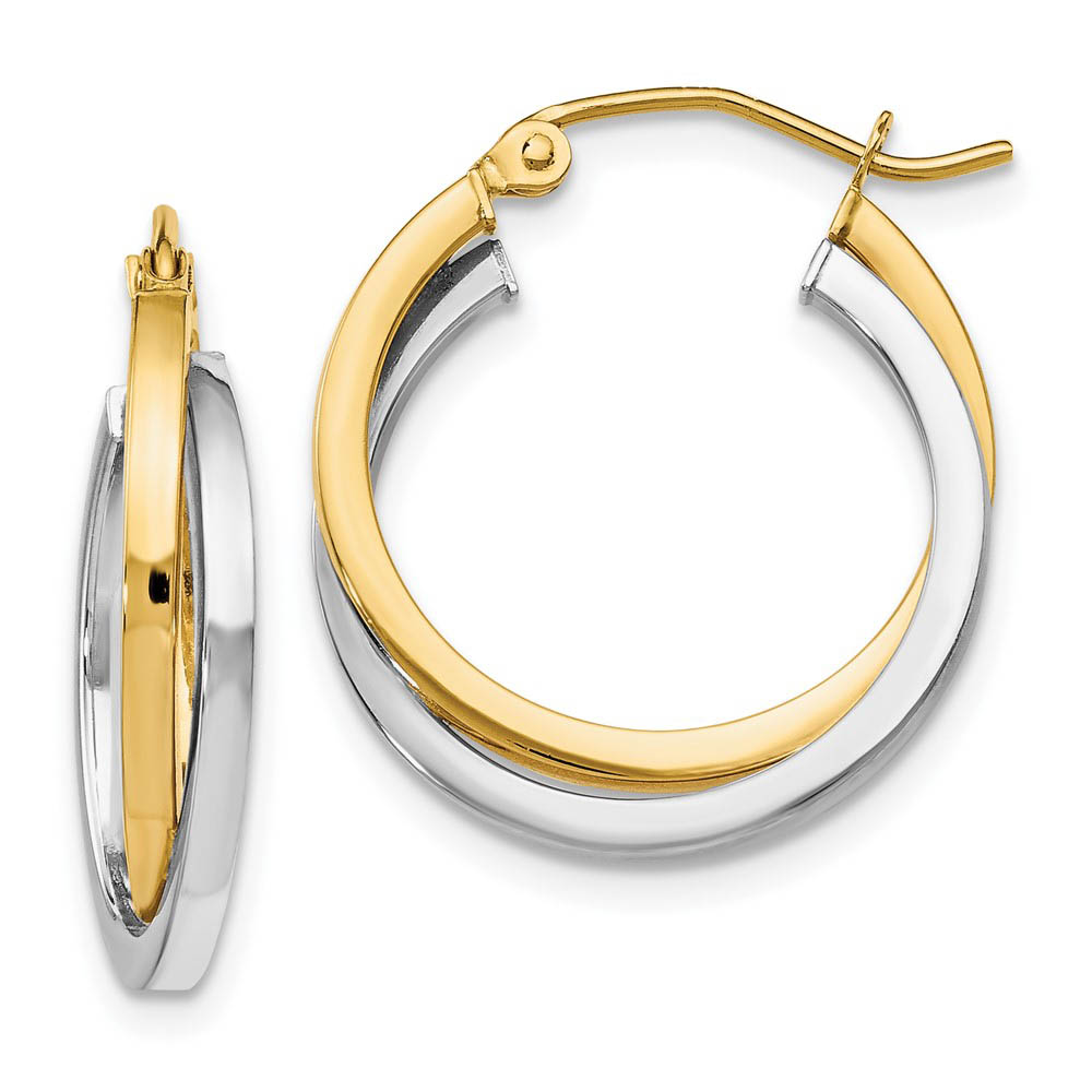 4mm Double Crossover Round Hoops in 14k Two Tone Gold, 20mm (3/4 Inch)