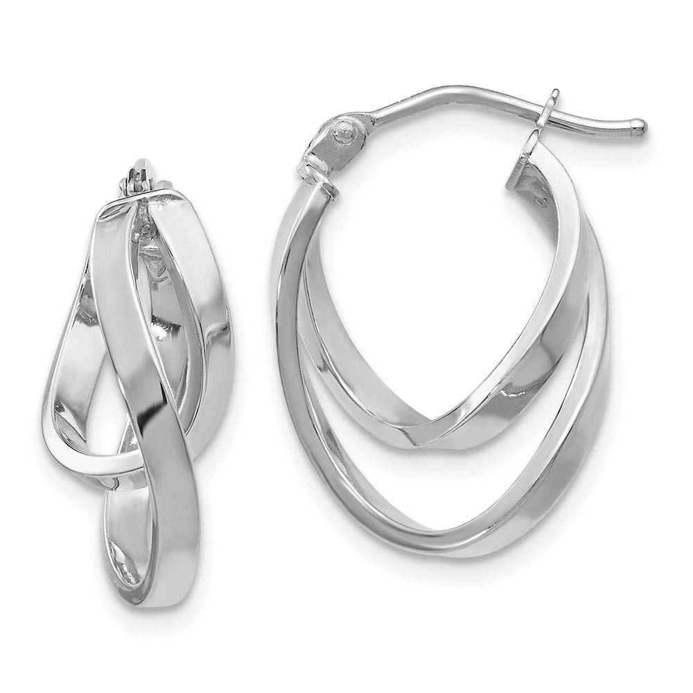 14k White Gold Double Freeform Hoop Earrings, 17mm (5/8 Inch)