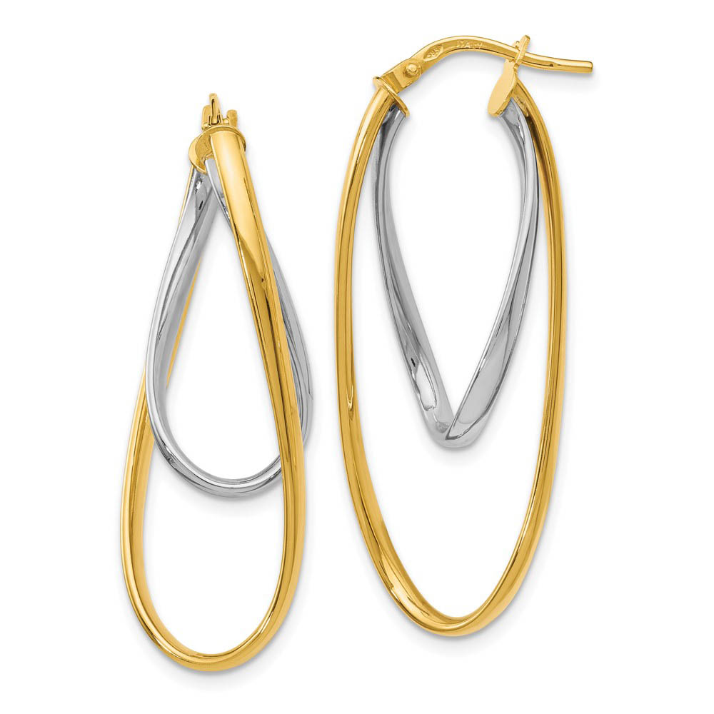 Twisted Double Oval Hoop Earrings in 14k Two Tone Gold, 42mm