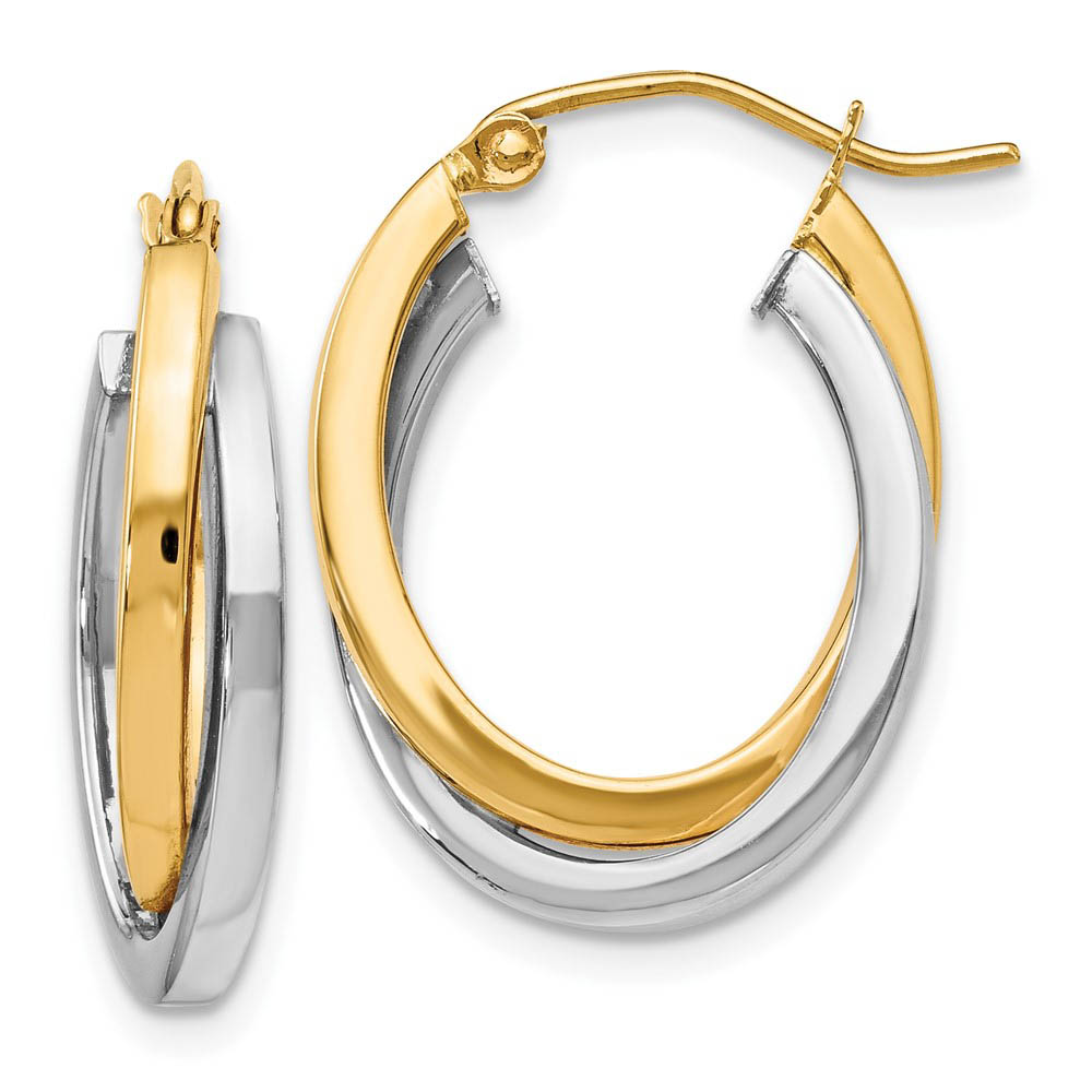 5mm Polished Crossover Oval Hoop Earrings in 14k Two Tone Gold, 23mm