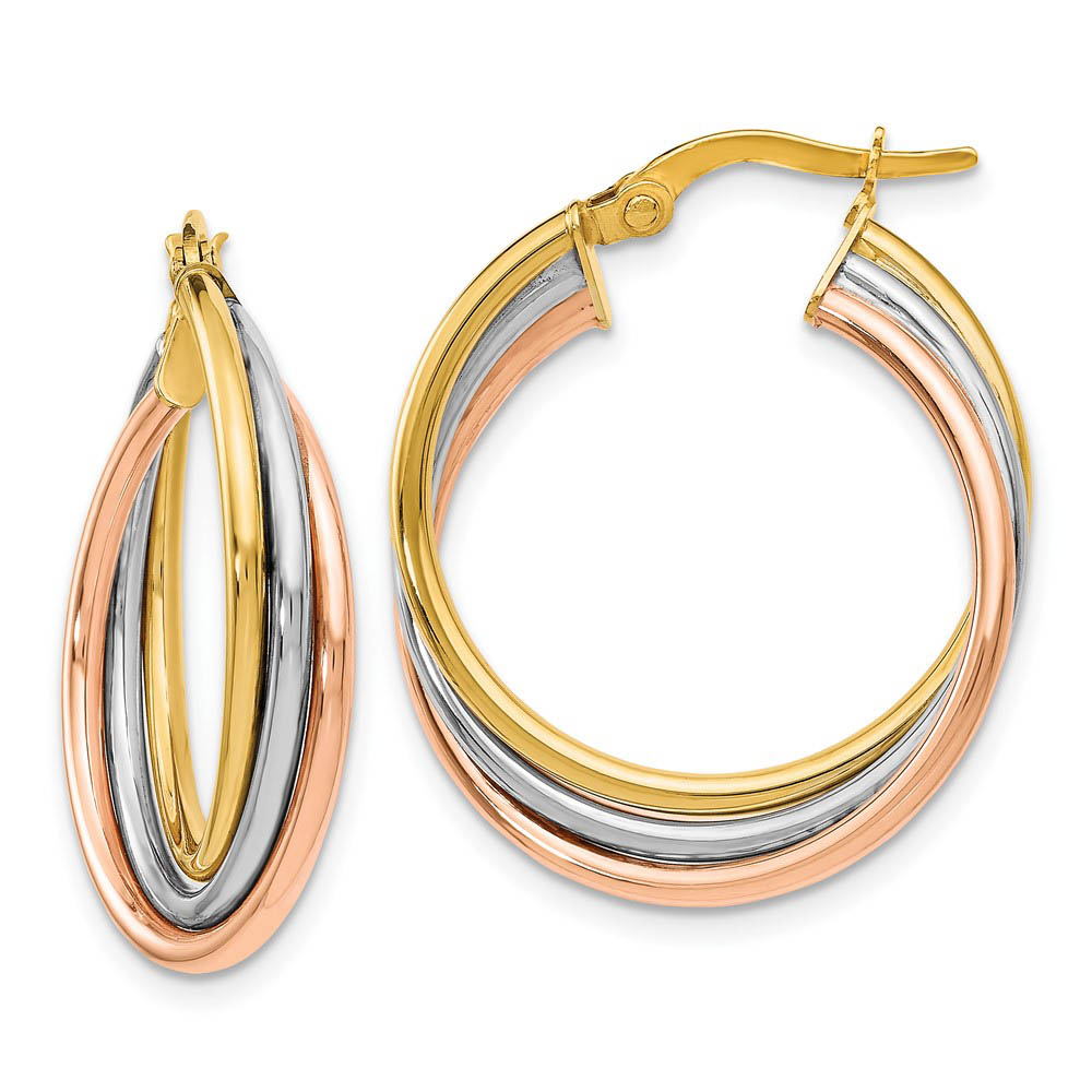 5mm Triple Crossover Hoops in 14k Tri-Color Gold, 22mm (7/8 Inch)