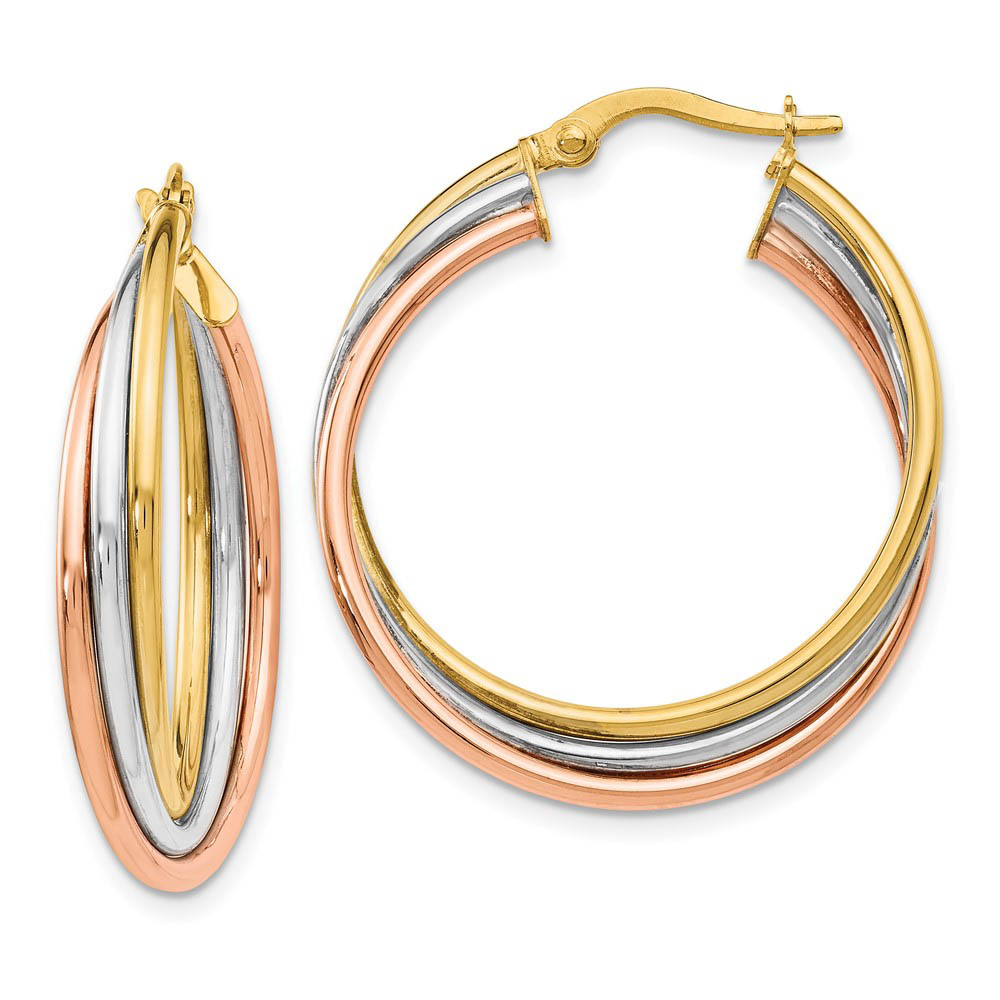 5mm Triple Crossover Hoops in 14k Tri-Color Gold, 28mm (1 1/8 Inch)