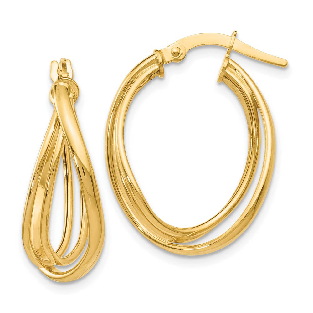 Triple Polished Twist Hoop Earrings in 14k Yellow Gold, 21mm