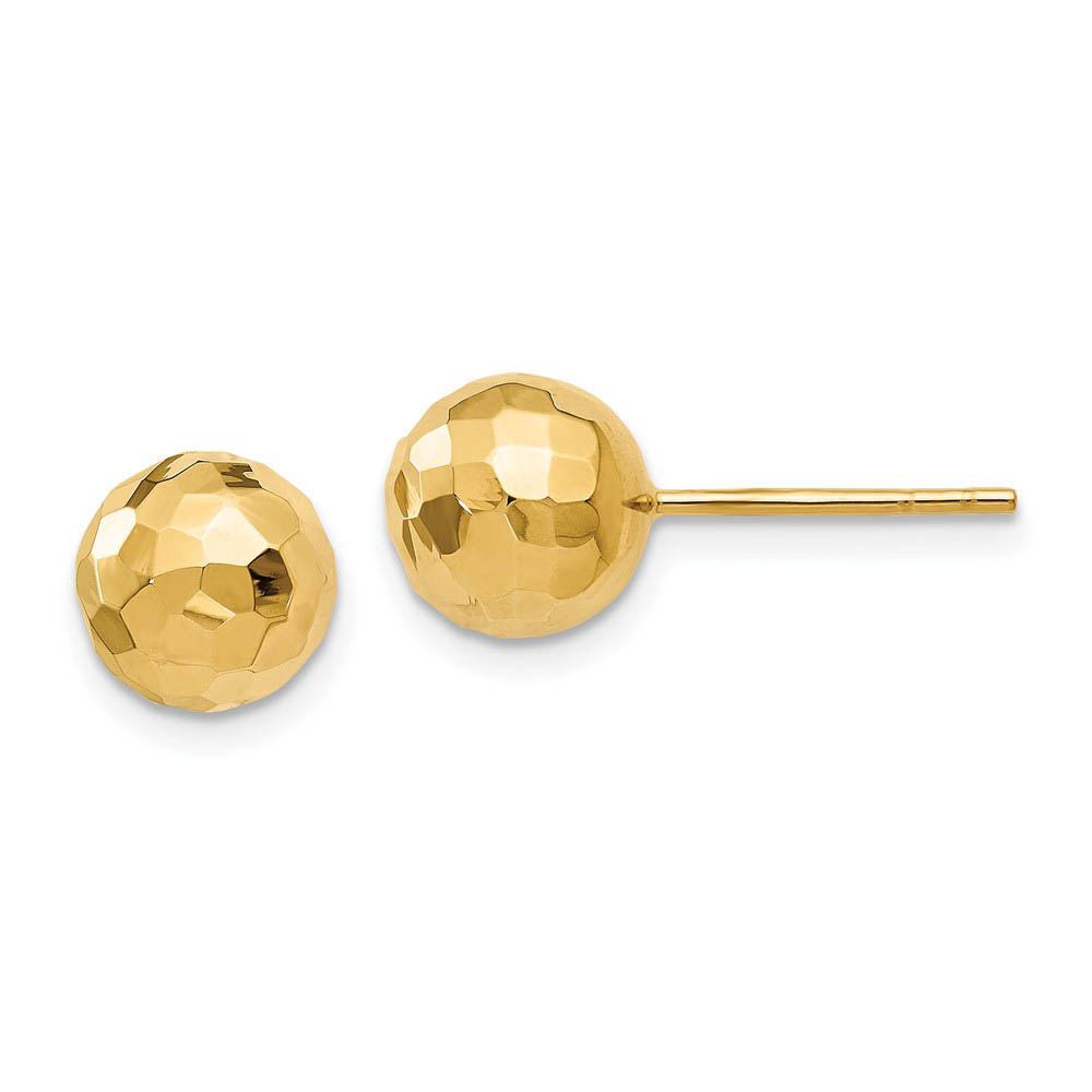 8mm Polished Faceted Ball Post Earrings in 14k Yellow Gold
