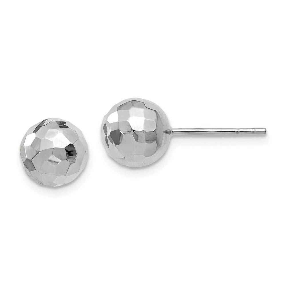 8mm Polished Faceted Ball Post Earrings in 14k White Gold