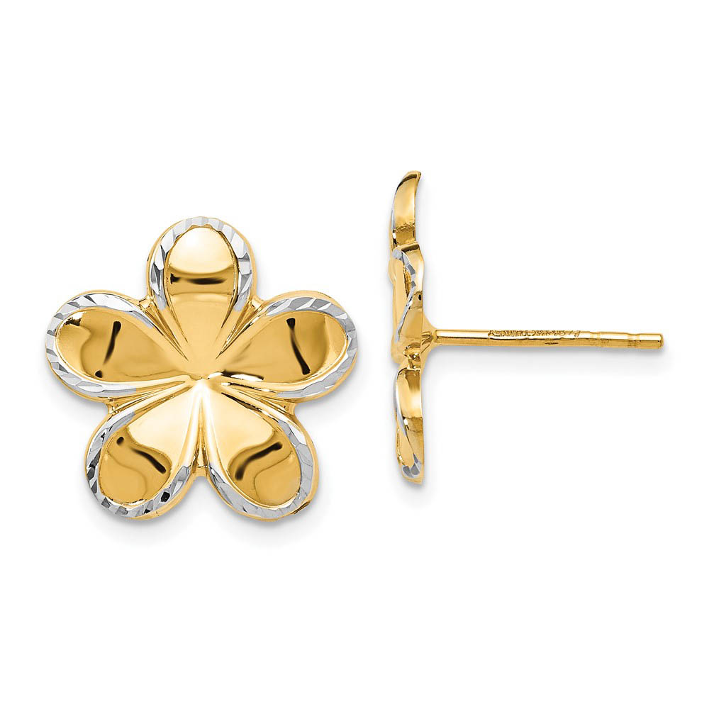 16mm Flower Blossom Post Earrings in14k Yellow Gold & White Rhodium