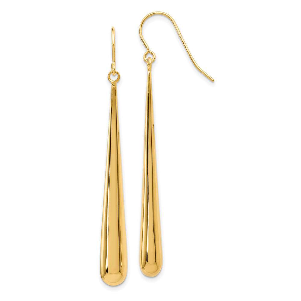 14k Yellow Gold Long Polished Teardrop Dangle Earrings, 52mm (2 Inch)