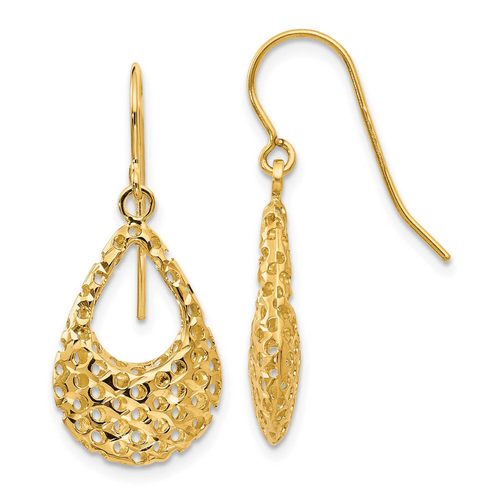 Cutout 3D Teardrop Dangle Earrings in 14k Yellow Gold