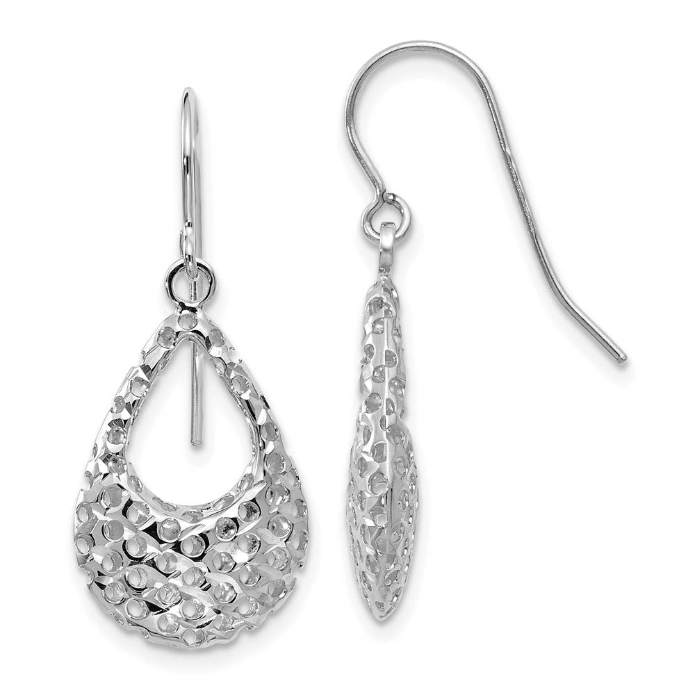 Cutout 3D Teardrop Dangle Earrings in 14k White Gold