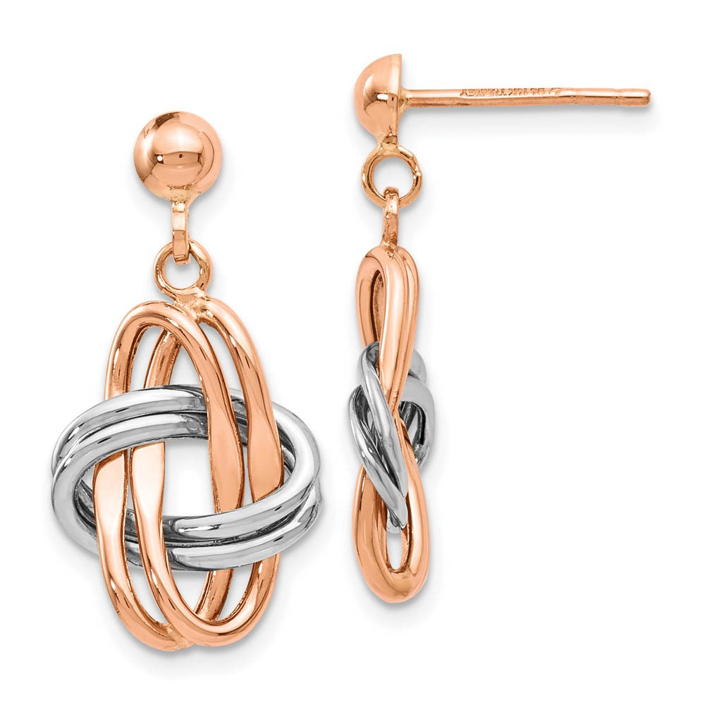 14k Rose and White Gold Double Knot Post Dangle Earrings