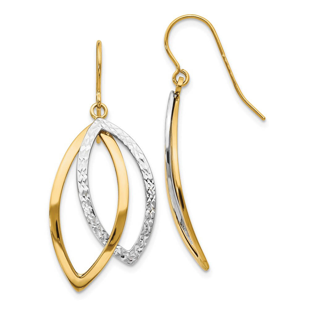 14k Two Tone Gold Double Marquise Dangle Earrings, 37mm (1 3/8 Inch)