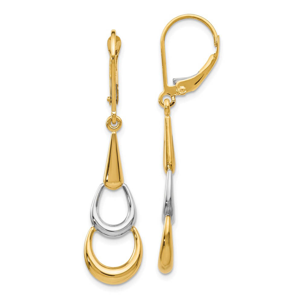 Polished Two Tone Triple Teardrop Dangle Earrings in 14k Gold, 41mm
