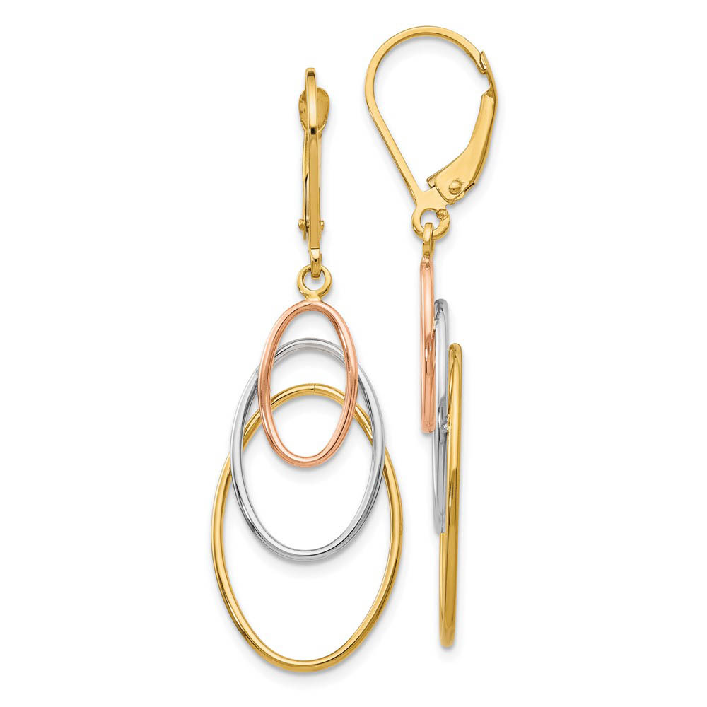 14k Tri-Color Gold Triple Oval Dangle Earrings, 45mm (1 3/4 Inch)