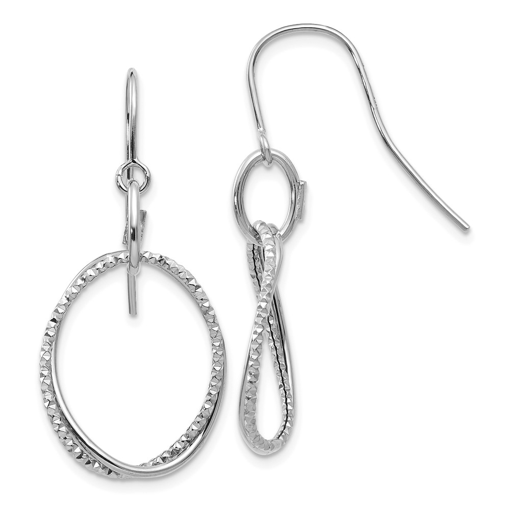 Polished & Textured 14k White Gold Oval Dangle Earrings, 30mm