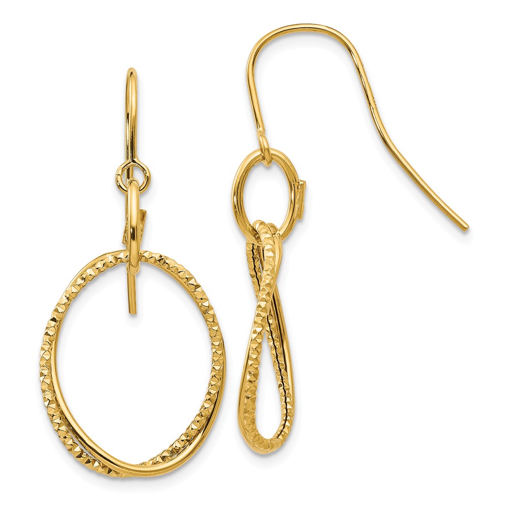 Polished & Textured 14k Yellow Gold Oval Dangle Earrings, 30mm