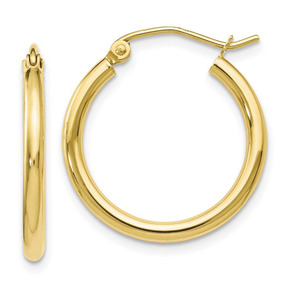 2mm Round Hoop Earrings in 10k Yellow Gold, 20mm (3/4 Inch)