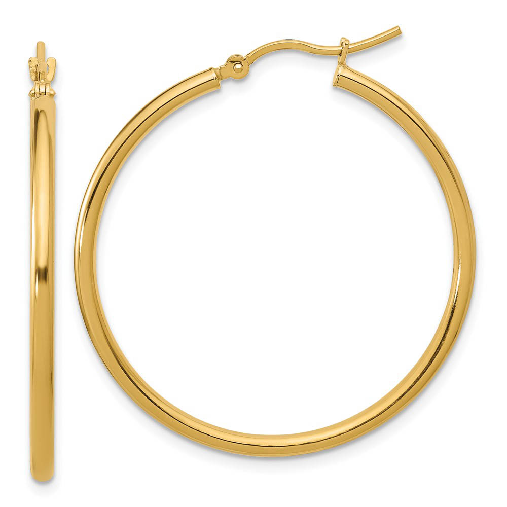 2mm Round Hoop Earrings in 10k Yellow Gold, 35mm (1 3/8 Inch)