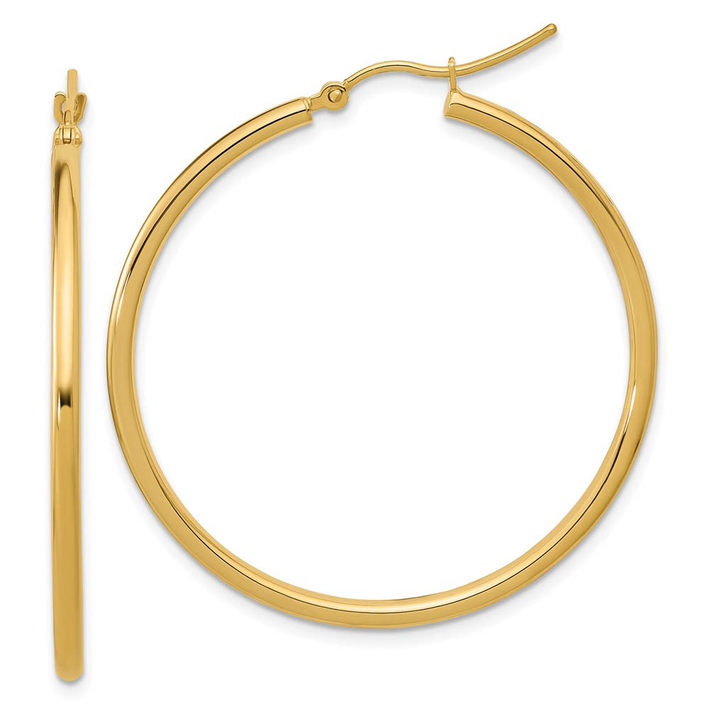 2mm Round Hoop Earrings in 10k Yellow Gold, 40mm (1 1/2 Inch)