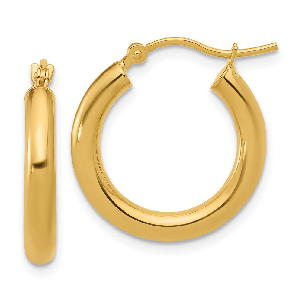 3mm Round Hoop Earrings in 10k Yellow Gold, 20mm (3/4 Inch)