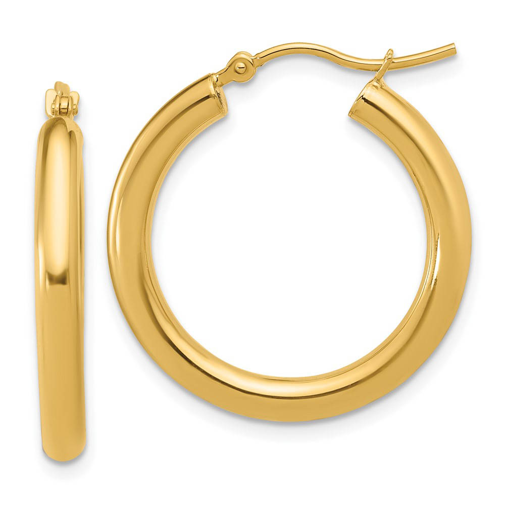 3mm Round Hoop Earrings in 10k Yellow Gold, 26mm (1 Inch)