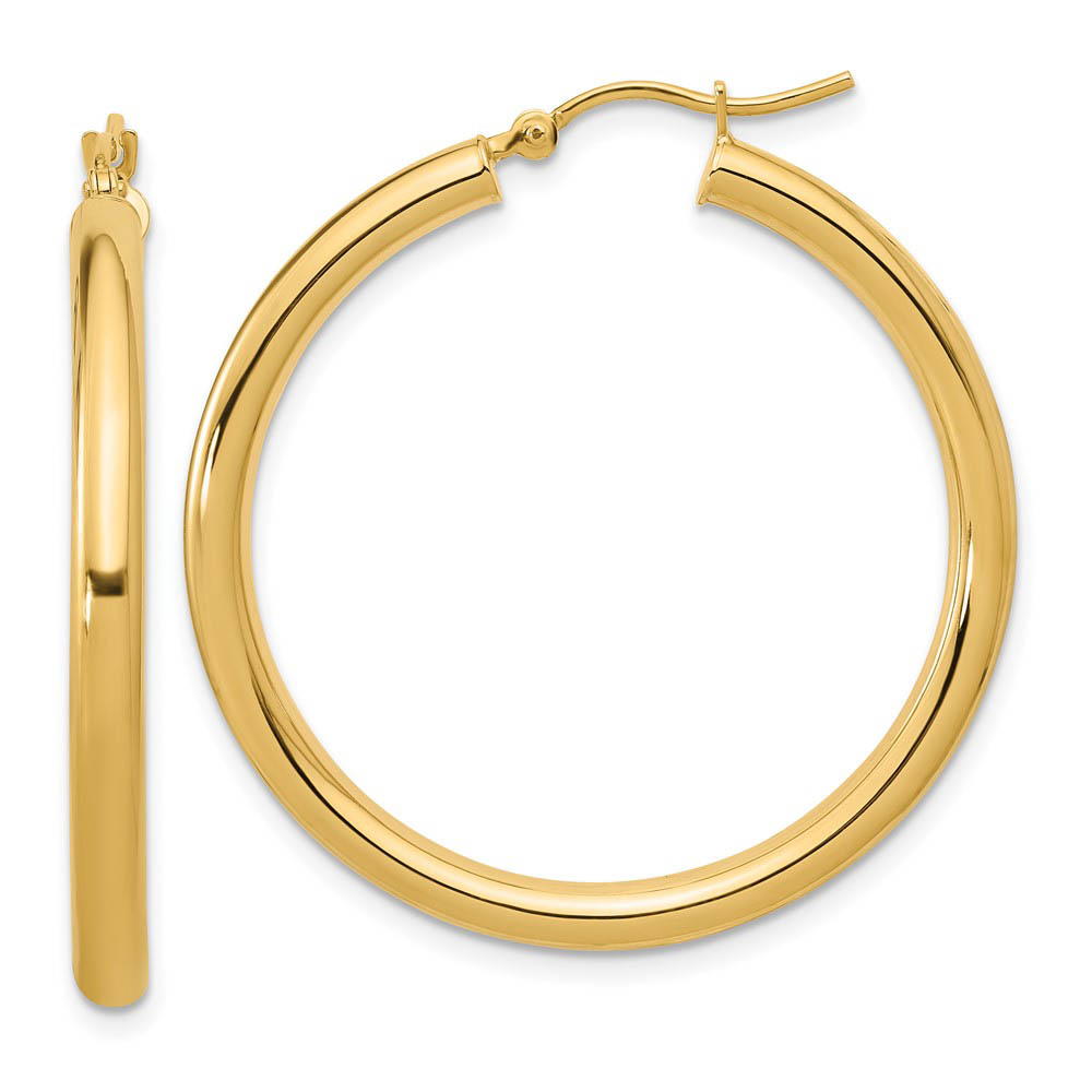 3mm Round Hoop Earrings in 10k Yellow Gold, 35mm (1 3/8 Inch)