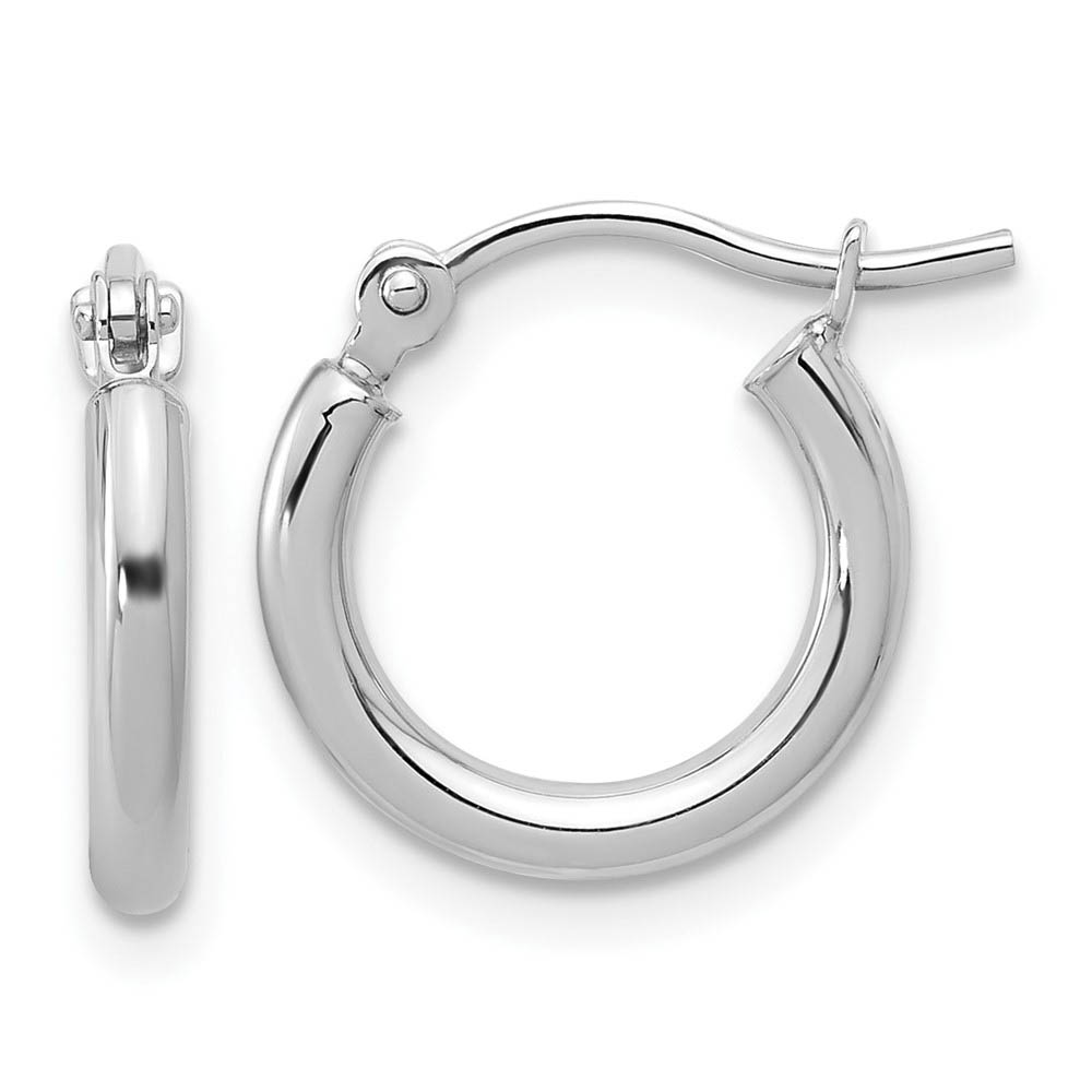2mm Round Hoop Earrings in 10k White Gold, 13mm (1/2 Inch)