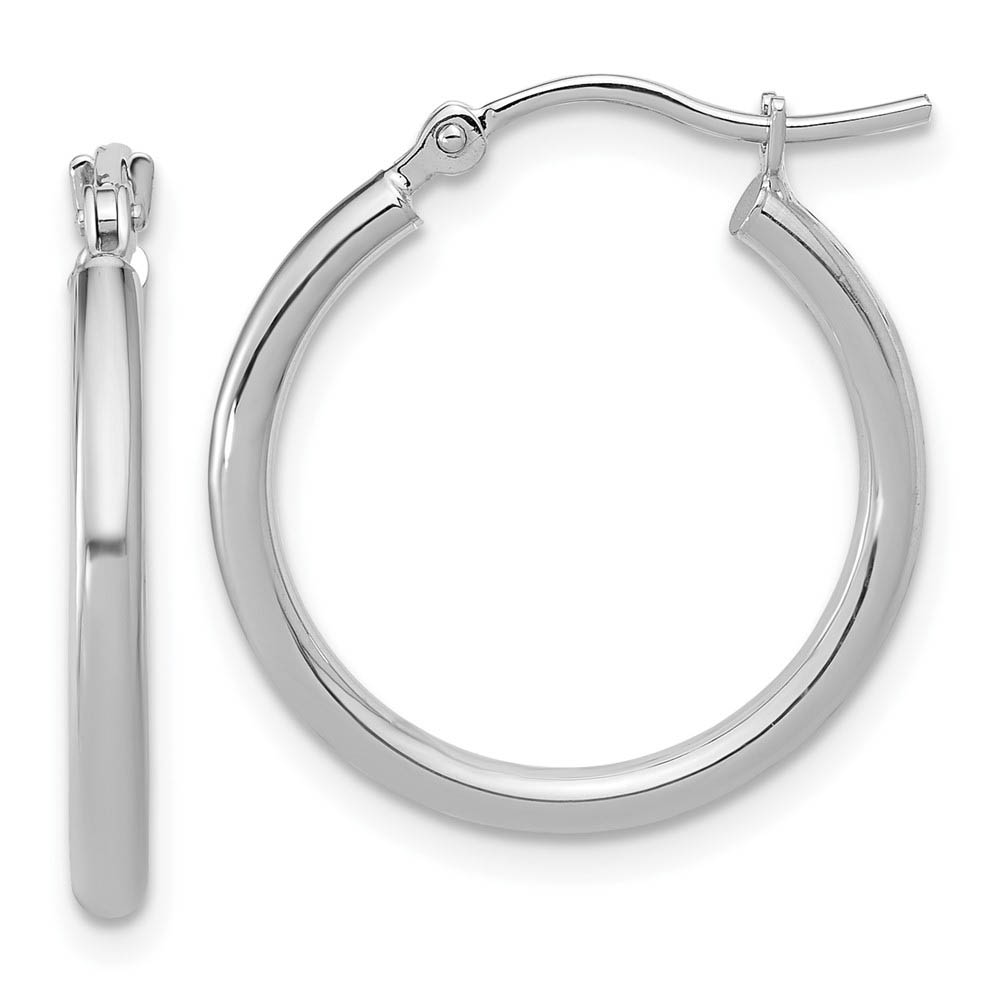 2mm Round Hoop Earrings in 10k White Gold, 20mm (3/4 Inch)