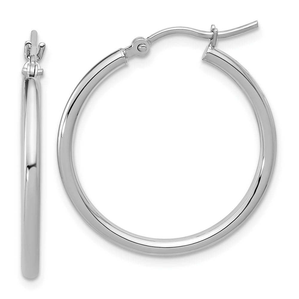 2mm Round Hoop Earrings in 10k White Gold, 25mm (1 Inch)