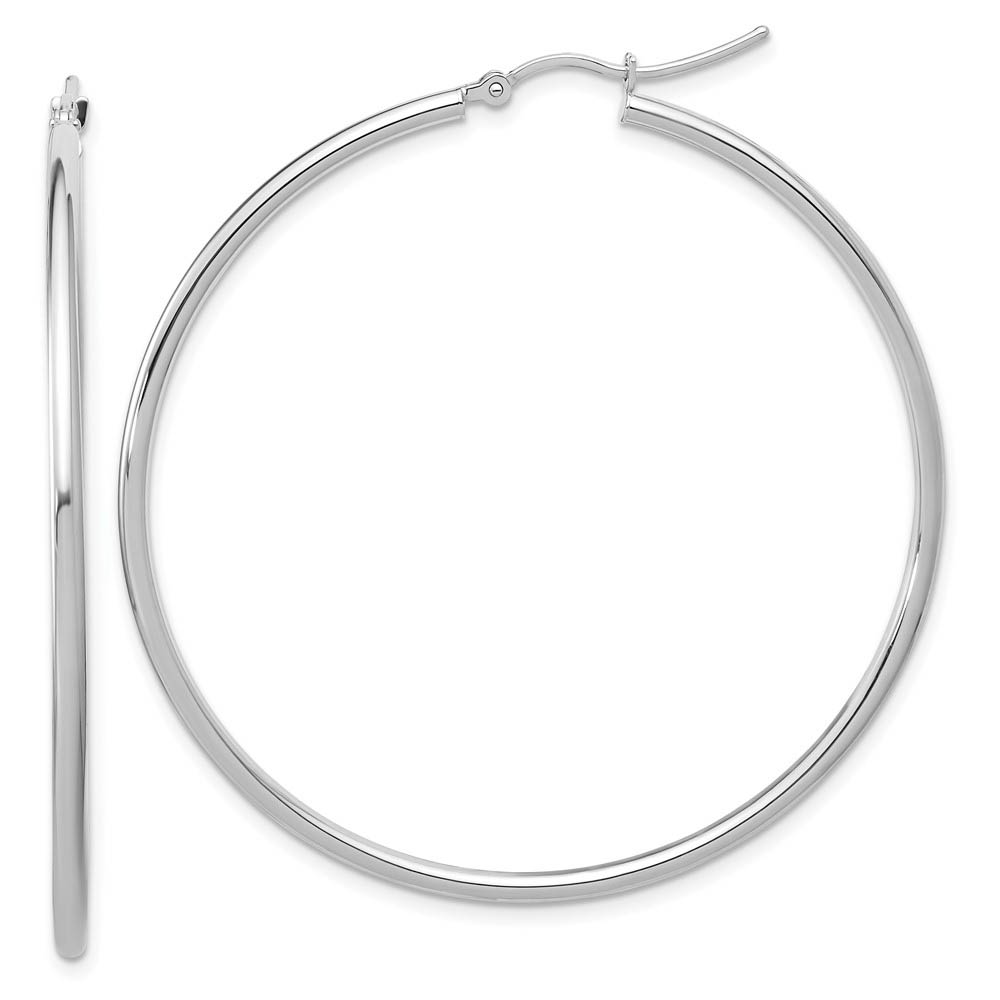 2mm Round Hoop Earrings in 10k White Gold, 51mm (2 Inch)