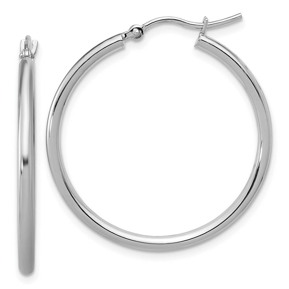 2mm Round Hoop Earrings in 10k White Gold, 31mm (1 1/4 Inch)