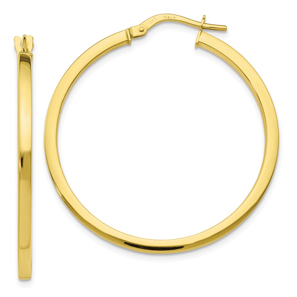 2mm Square Tube Round Hoop Earrings in 10k Yellow Gold, 34mm