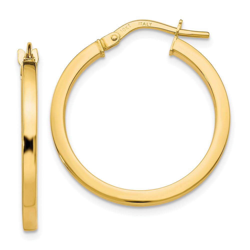 2mm Square Tube Round Hoop Earrings in 10k Yellow Gold, 24mm