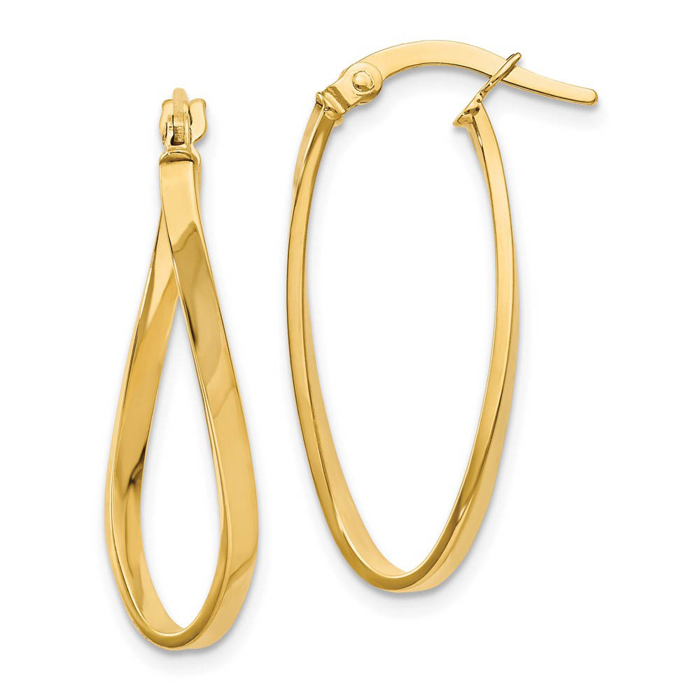 1.8mm Twisted Oval Hoop Earrings in 10k Yellow Gold, 26mm (1 Inch)