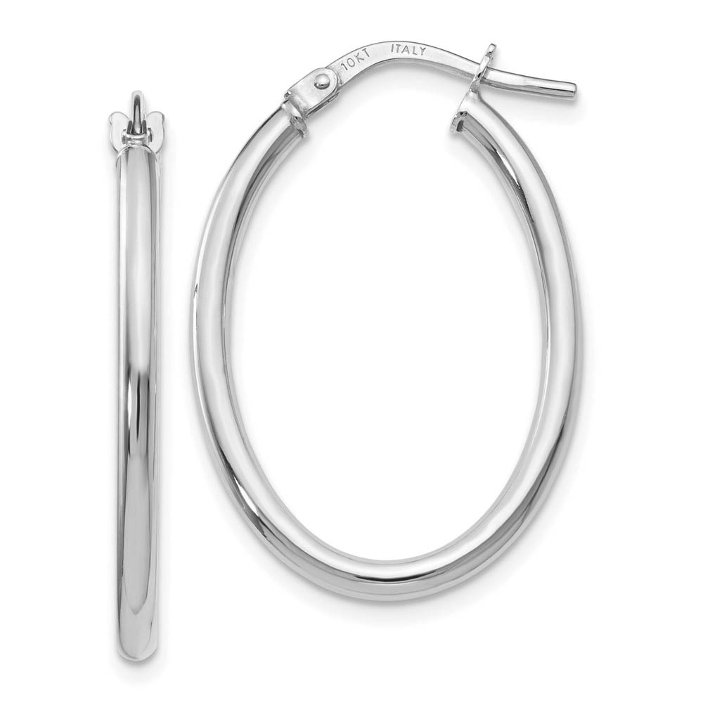 2mm Classic Oval Hoop Earrings in 10k White Gold, 26mm (1 Inch)