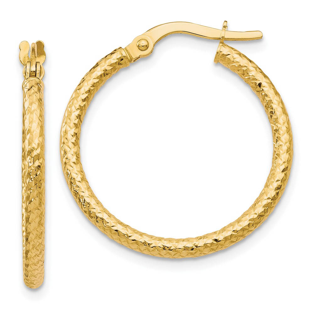 2mm Crisscross Round Hoop Earrings in 10k Yellow Gold, 22mm (7/8 Inch)