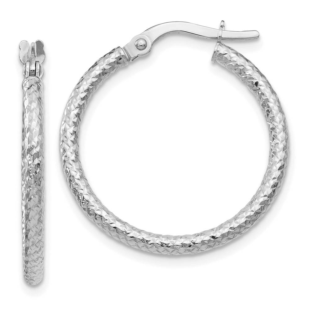 2mm Crisscross Round Hoop Earrings in 10k White Gold, 22mm (7/8 Inch)