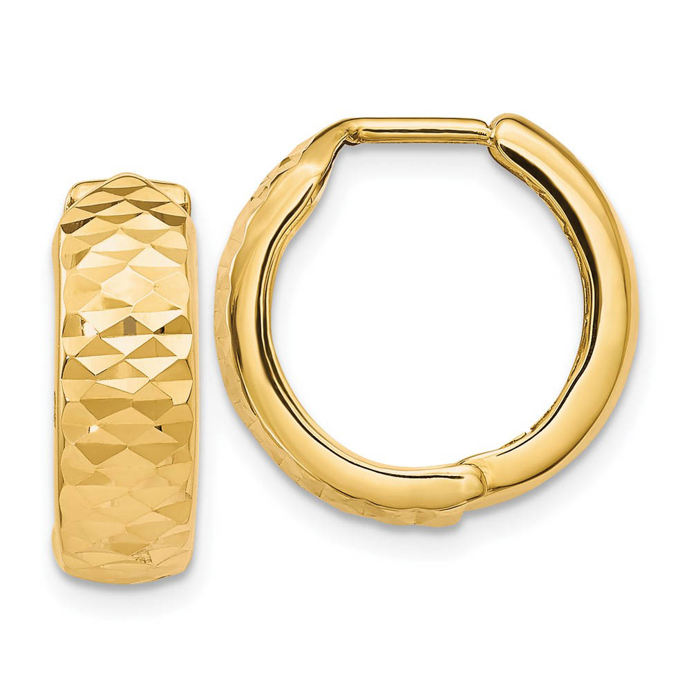 5mm 10k Yellow Gold Diamond Cut Hinged Huggie Hoops, 16mm (5/8 Inch)