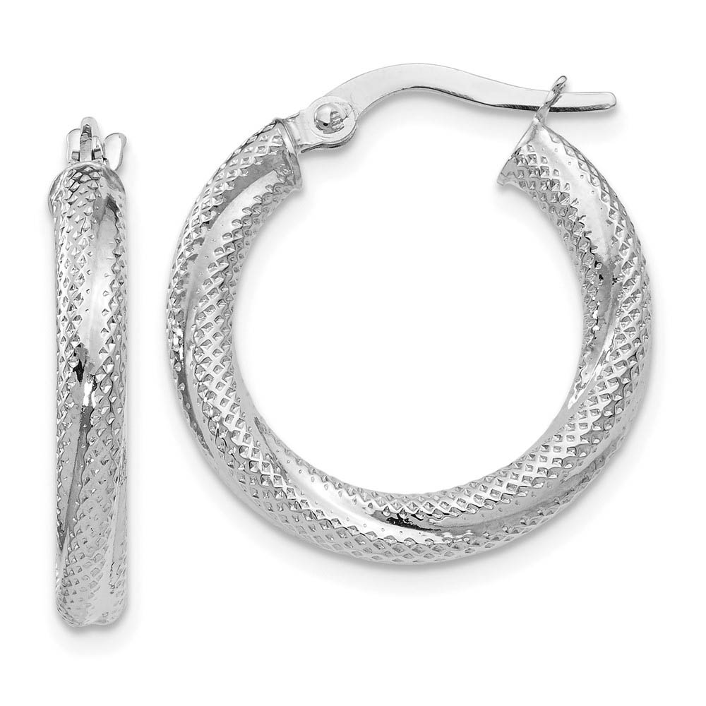 3mm Twisted Textured Round Hoops in 10k White Gold, 20mm (3/4 Inch)